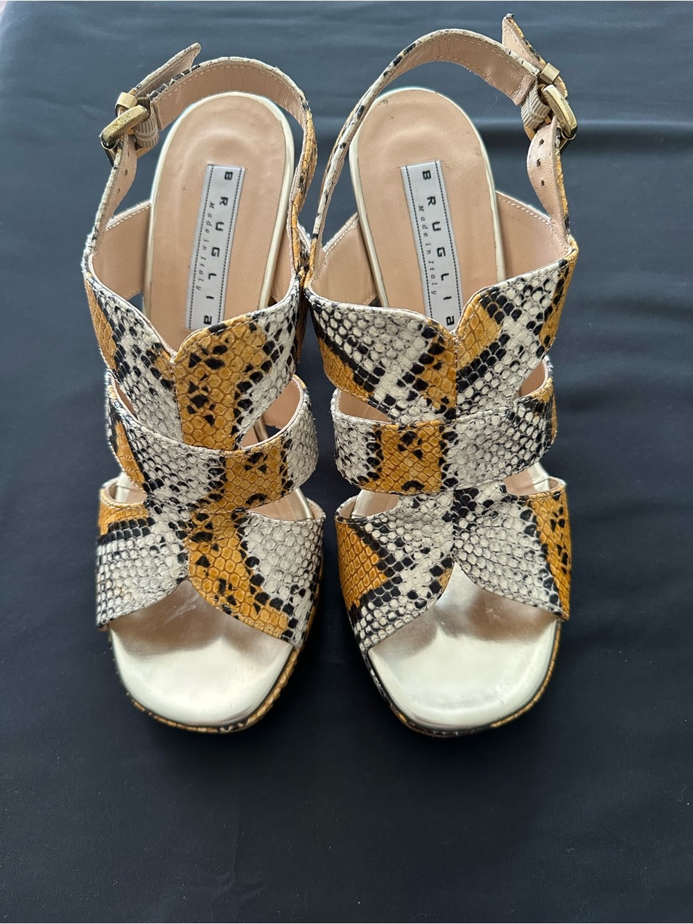 Bruglia Yellow/ Black Snake-Print Platform Heels